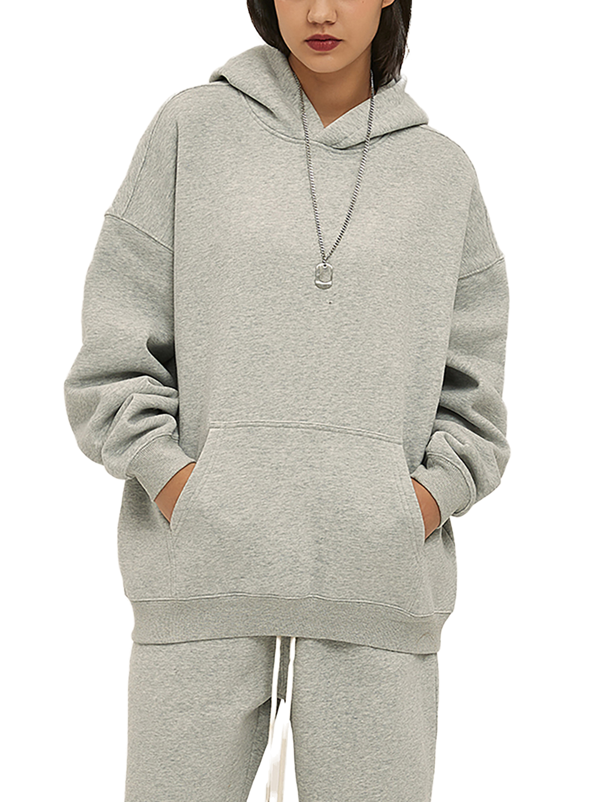 Gray)Streetwear Unisex Oversized Solid Color Fleece Hoodie